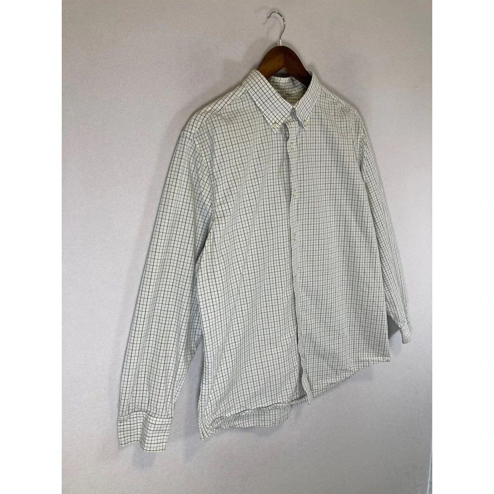 Preppy Banana Republic Mens XL Wht Green Blue Tattersall Check Button Down Shirt